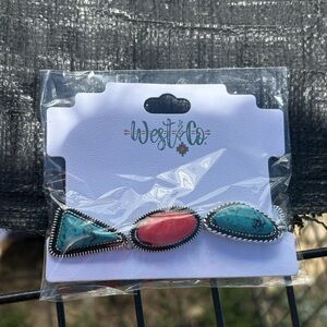 Turquoise and Coral Stone Trio Hair Clip